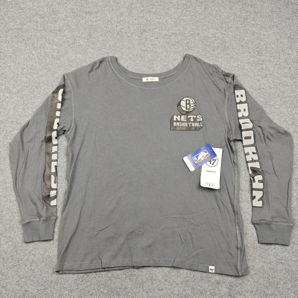 Brooklyn Nets Shirt Womens Medium Gray NBA Basketball 47 Brand Long Sleeve